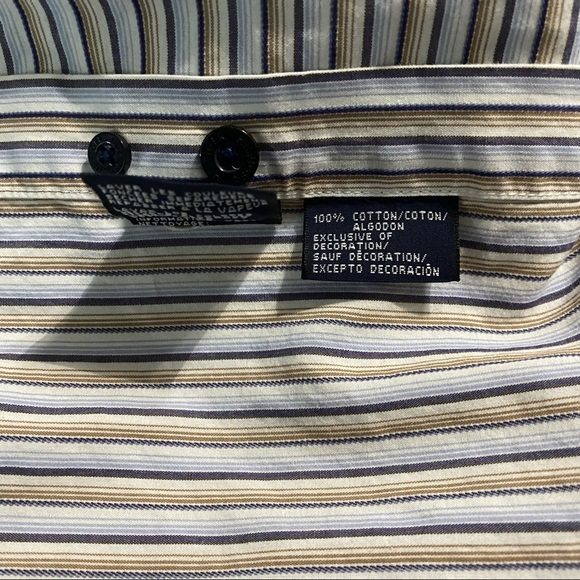 Tommy Hilfiger Blue Tan Striped Cotton Button Up Shirt - Picture 5 of 5